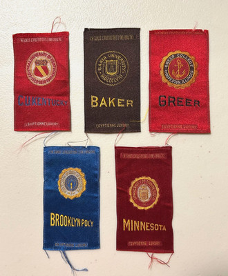 5 Vtg Early 1900 Egyptienne Cigartte Silks - U of MN, Greer, KY, Baker, Polytech