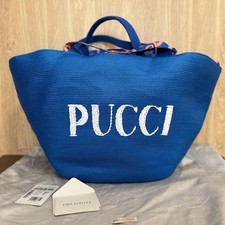 Mint Emilio Pucci Woven Tote Bag Blue Large Removable Pouch Orange From JAPAN