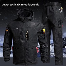 Men's Tactical Camouflage Set Fleece Lined Windbreaker Outdoor Workwear