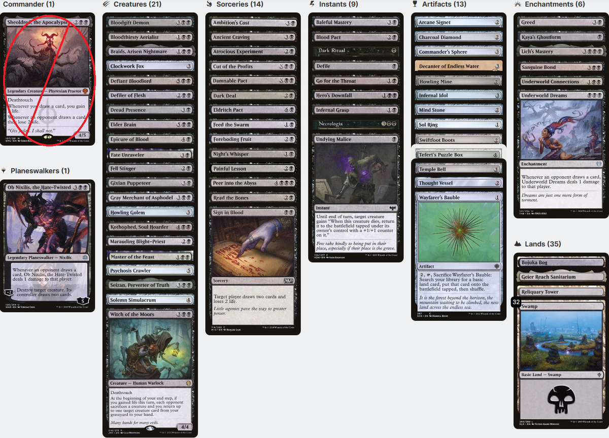 Sheoldred, the Apocalypse FORCED CARD DRAW Magic Deck **NO