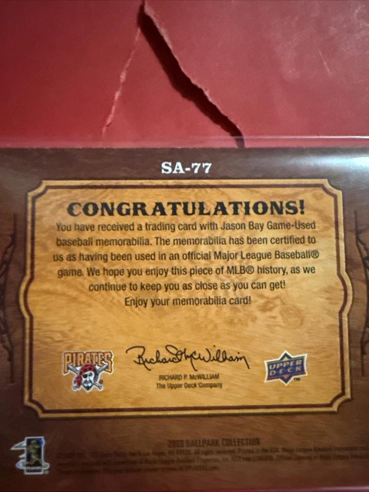 Parche botón Jason Bay 2008 Upper Deck Ballpark Collection/25- ¡Muy raro! ¡ENFERMO! Foto 4 de 4