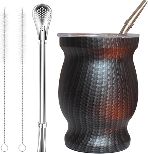 Beruth Bombilla Yerba Mate Gourd, 8oz Stainless Steel Tea Cup Set with a Mult...