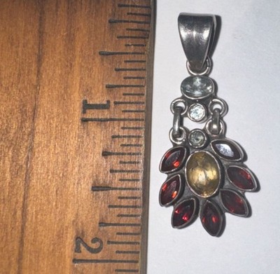 Sterling Silber Bunt Edelstein Anhänger Granat Citrin Topas 7,45g Vintage