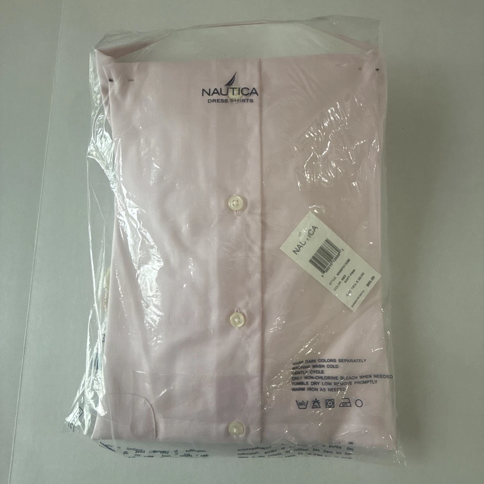 New Nautica Mens Dress Shirt Non Iron Button Front Sz 16.5 32/33 - Soft Pink 683 - Image 3 of 4