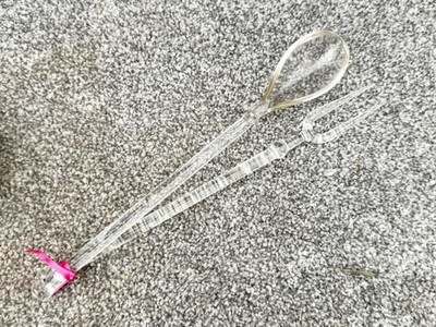 VINTAGE KLAR KUNSTSTOFF SALATBESTECK LÖFFEL GABEL SET GERIPPTER GRIFF ZUHAUSE KÜCHE