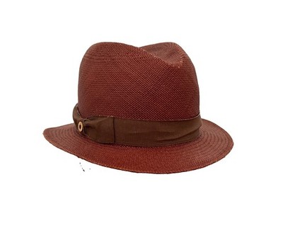 LORO PIANA Straw Hat 57 S M Panama Toquilla Equador Cinnamon Brown Rust Brown