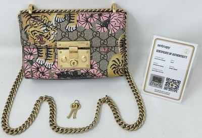 Gucci Padlock Bengal Tiger GG Supreme Monogram Beige Brown Bag Purse Entrupy COA