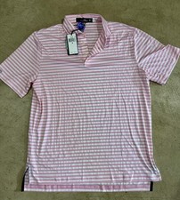 RLX Ralph Lauren Performance Golf Striped Polo Shirt Men's Size M Pink/White