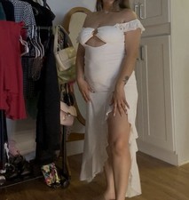 White Off Shoulder Dress High Low Cutout Bodycon Summer Bridal Vacation Size M