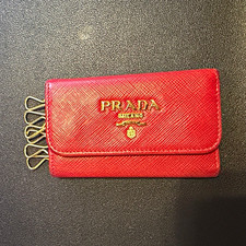 Prada Milano Red Leather Snap Key Holderkey Case 6-hook Gold Tone Logo