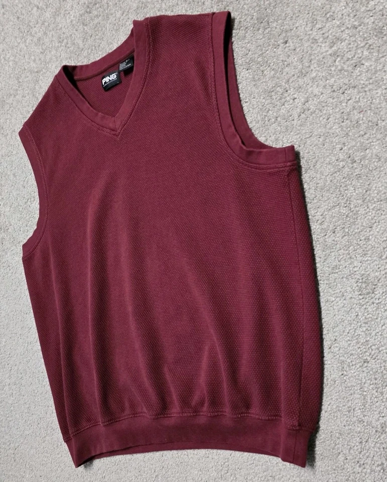 De Colección Años 90 Colección Ping Peso Pesado Remache Cuello en V Golf Suéter Chaleco Para Hombres L Granate Foto 4 de 4