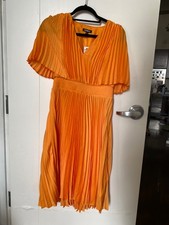 Express | Pleated V-Neck Flutter Sleeve Midi Dress Orange Medium new