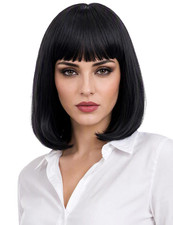 Short Black Bob Wig with Bangs for Women Heat Resistant Straight Bob Synthetic H
