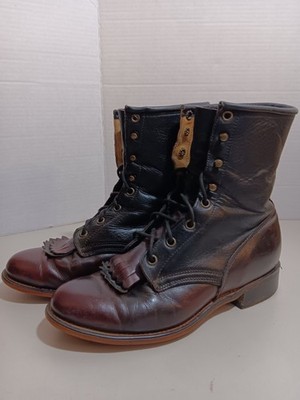 Vintage 90's Laredo Roper Lace Up Black Cherry Red Two Tone Cowgirl Boots 8 M