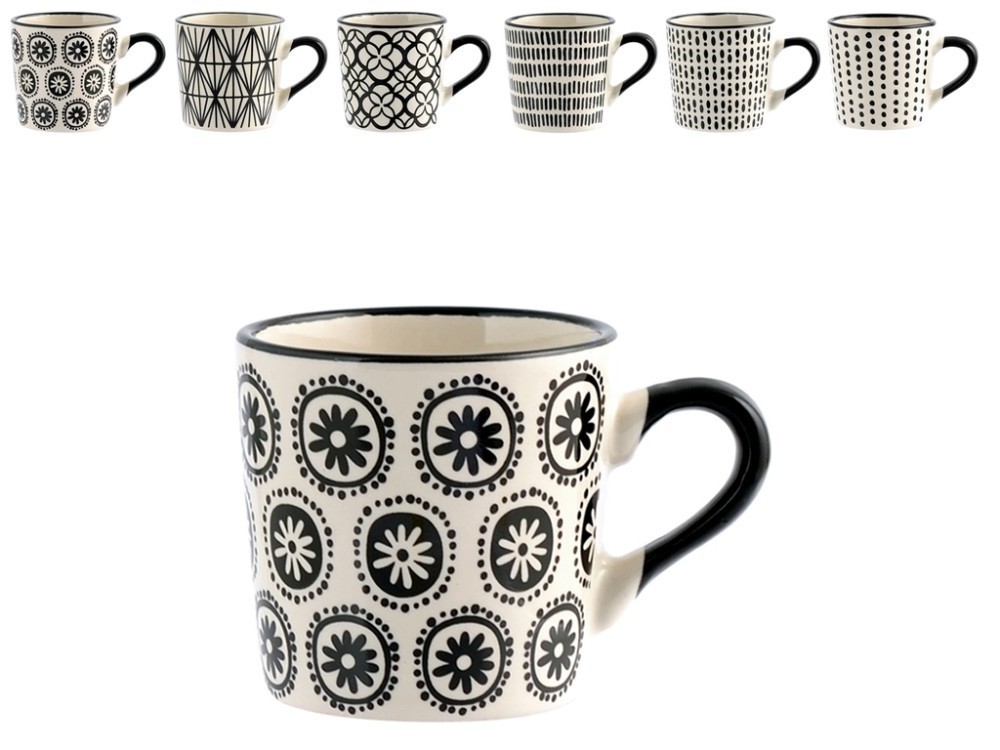 Set Of 6 Vhera Stoneware Coffee Cups Assorted Decoration H&H