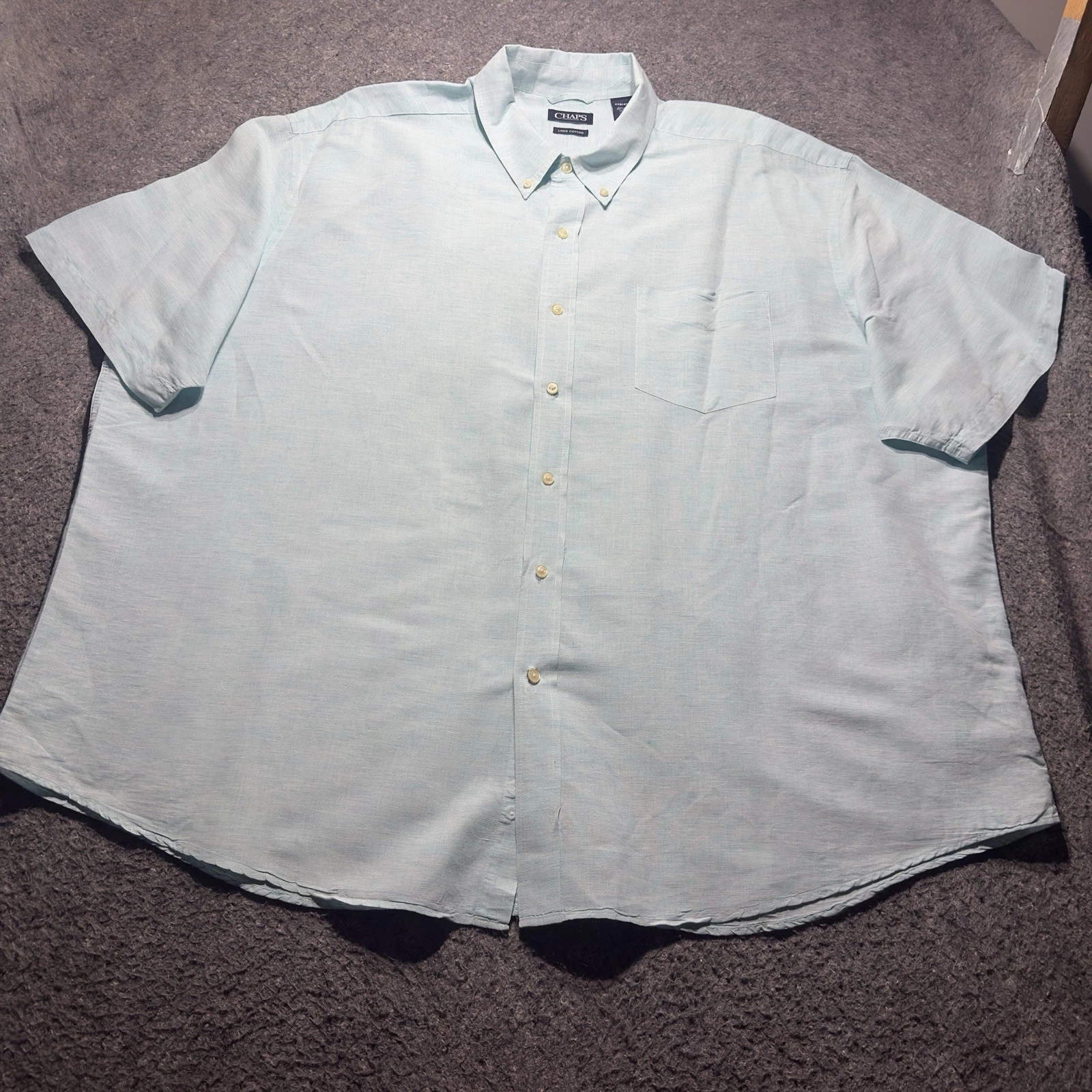 Chaps Linen Cotton Men 66x35 Button Down W/Pocket Green Casual Short Sleeve