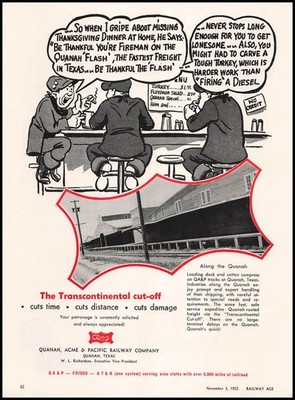 1952 Quanah Acme Pacific Railway Photo Quanah Texas Train Loading Dock Print Ad