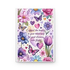 Butterfly Floral Journal Hardcover, Matte Cover  Pastel Hearts Notebook