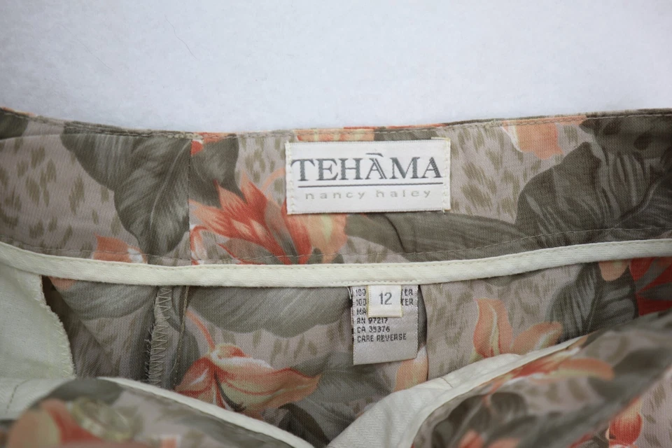 Pantalones cortos para mujer Tehama Nancy Haley vintage talla 12 estampado floral plisado tiro alto Foto 3 de 4