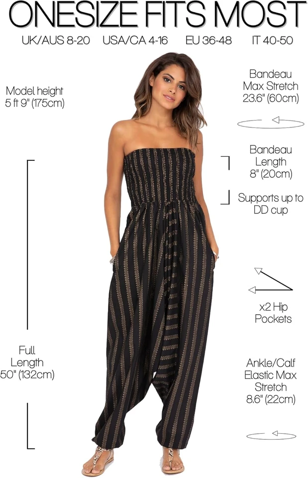 Pantalones Harén Likemary Mujeres Monos - Maxi Mameluco Pulls to Boho Print Co Foto 2 de 4