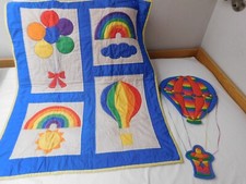Vintage Child's Quilt and Wall Hanging - 1980s - Rainbow / Hot Air Balloon