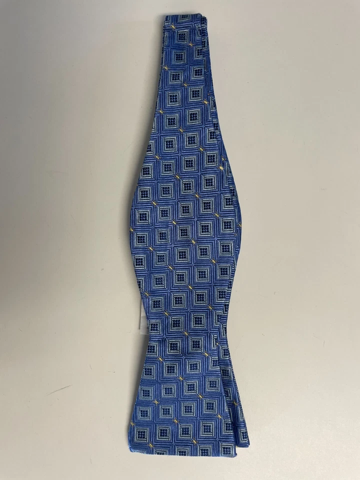 Bow Tie Men Silk Blue Silver Geometric SELF TIE Bowtie - Image 3 of 4