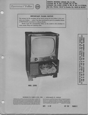 1954 ZENITH L1846E TELEVISION SERVICE MANUAL PHOTOFACT L2236E L2258E EU R RU +++