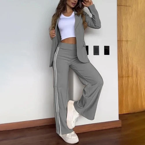Damen Hosenanzug Freizeitanzug Blazermantel Weites Bein Hose Outfit Business Set - Bild 14 von 18