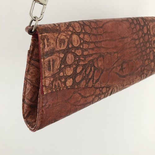 United Colors Of Benetton Handbag Red Brown Animal Print Clutch Shoulder Bag - Picture 17 of 23
