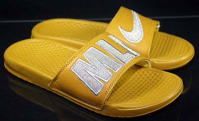 Nike Womens Benassi JDI Print QS Milan Sandals Sz 7 Citron/Silver 715870-308 NIB