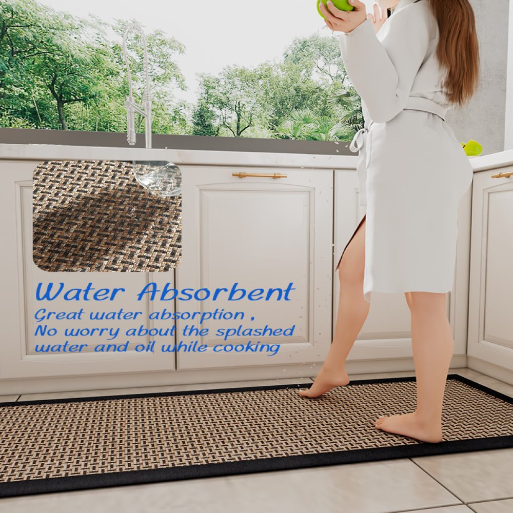 Elegant Black Kitchen Mat Rug 20"X32" Rug NonSkid Twill Kitchen Mats