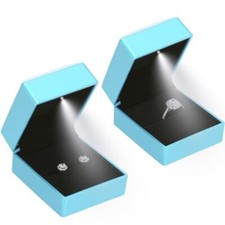 2 Pieces Ring Earring Gift Box with LED light, Elegant Velvet Ring Daphne Blue
