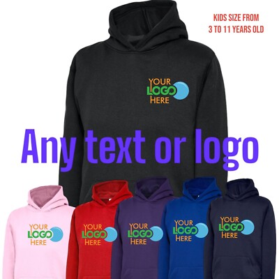 Personalised Kids Hoodie Custom Printed Logo Text Boys Girls Unisex Hooded Top