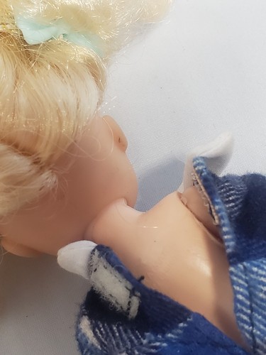 Playmates Doll 7" Blonde Piggy Tails w/ Vintage Hair Ties Blue Plaid Dress - Picture 7 of 7