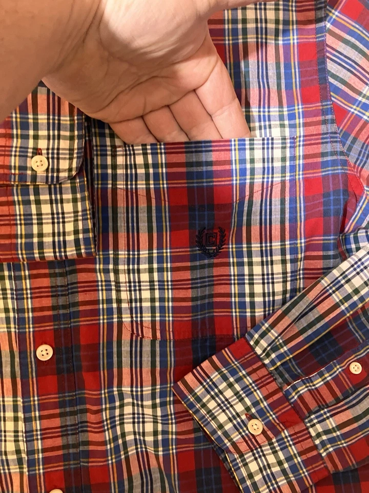 Chaps Shirt Men’s Size LT Easy Care Long Sleeve Button Up Plaid Red White - Image 3 of 4