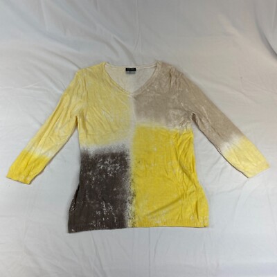 Gerry Weber Edition Womens Long Sleeve Shirt Yellow Tan Knit Tie Dye Multicolor