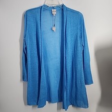 NEW Nic Zoe Size PP Petite Small Linen Blend Cardigan Sweater Blue Womens