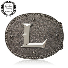 LETTER L Oval Belt Buckle Metal Zinc Alloy Vintage Men Cowboy Western Premium