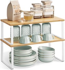 Set of 2 Cupboard Shelf Expandable Kitchen Organiser Stackable Spice Holder