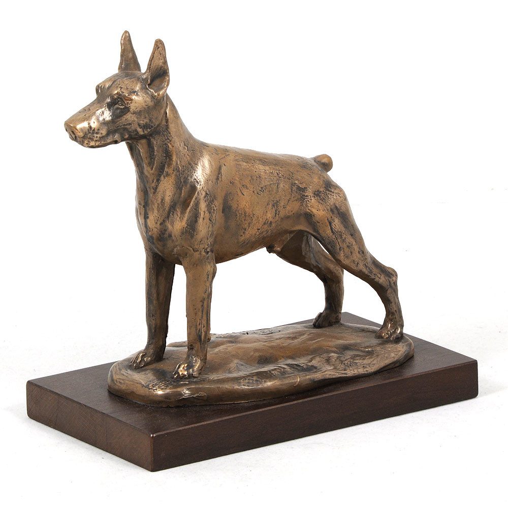 Statue Dobermann Coupé - Buste Chien Miniature Art Dog - Résine Bronze - Édition Limitée Neuve