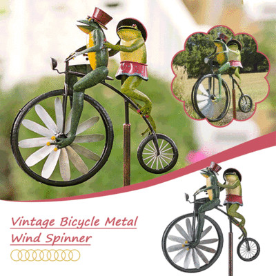 Vintage Bicycle Yard Lawn Windmill Decoration Frog Bicycle Model Garden Decor