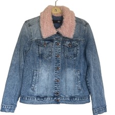 Kut From The Kloth Blue Jean Jacket Size Medium Faux Fur Collar