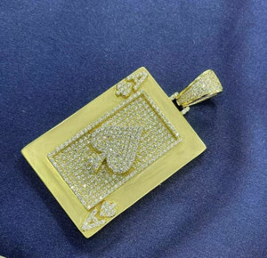 Authentic 3.00Ct Round Cut Real Moissanite Ace Spades Card Pendant 14K Yellow Gold Plated