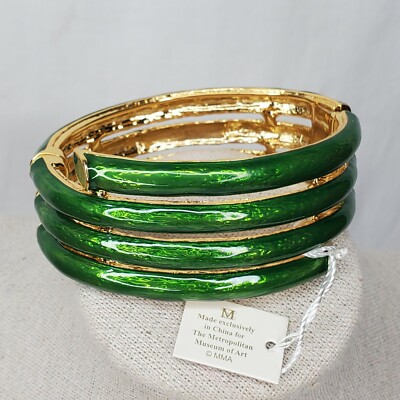 Vintage Ciner Bracelet For Metropolitan Museum Of Art Gold Tone Green Enamel 70s