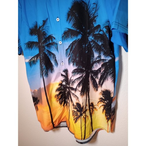 Romwe Herren kurzärmliges Knopfleiste Shirt Palmen blau Größe M neu mit Etikett - Bild 6 von 10