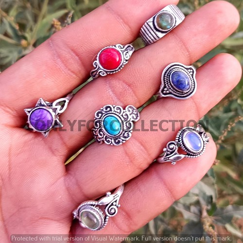 Opalite & Mix Gemstone 925 Sterling Silver Plated Wholesale Lot Rings Jewelry - Picture 3 of 3