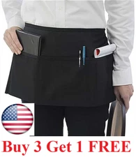Half Bib Waist Apron Heavy Duty 3 Pocket Waitress Waiter Barista Workwear USA