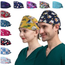 Surgical Scrub Cap Doctor Nurse Kitchen Cotton Printed Hat Sweatband Adjustable