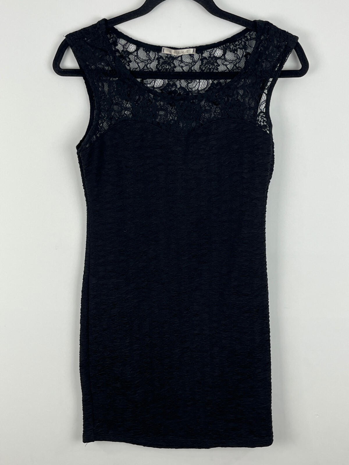 Black Bodycon Mini Dress Size L Sleeveless Round Neck Wide Strap Stretchy Fit