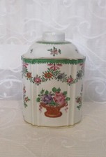 Antique Edwardian Porcelain Tea Caddy Decorated With Hand Painted Flowers